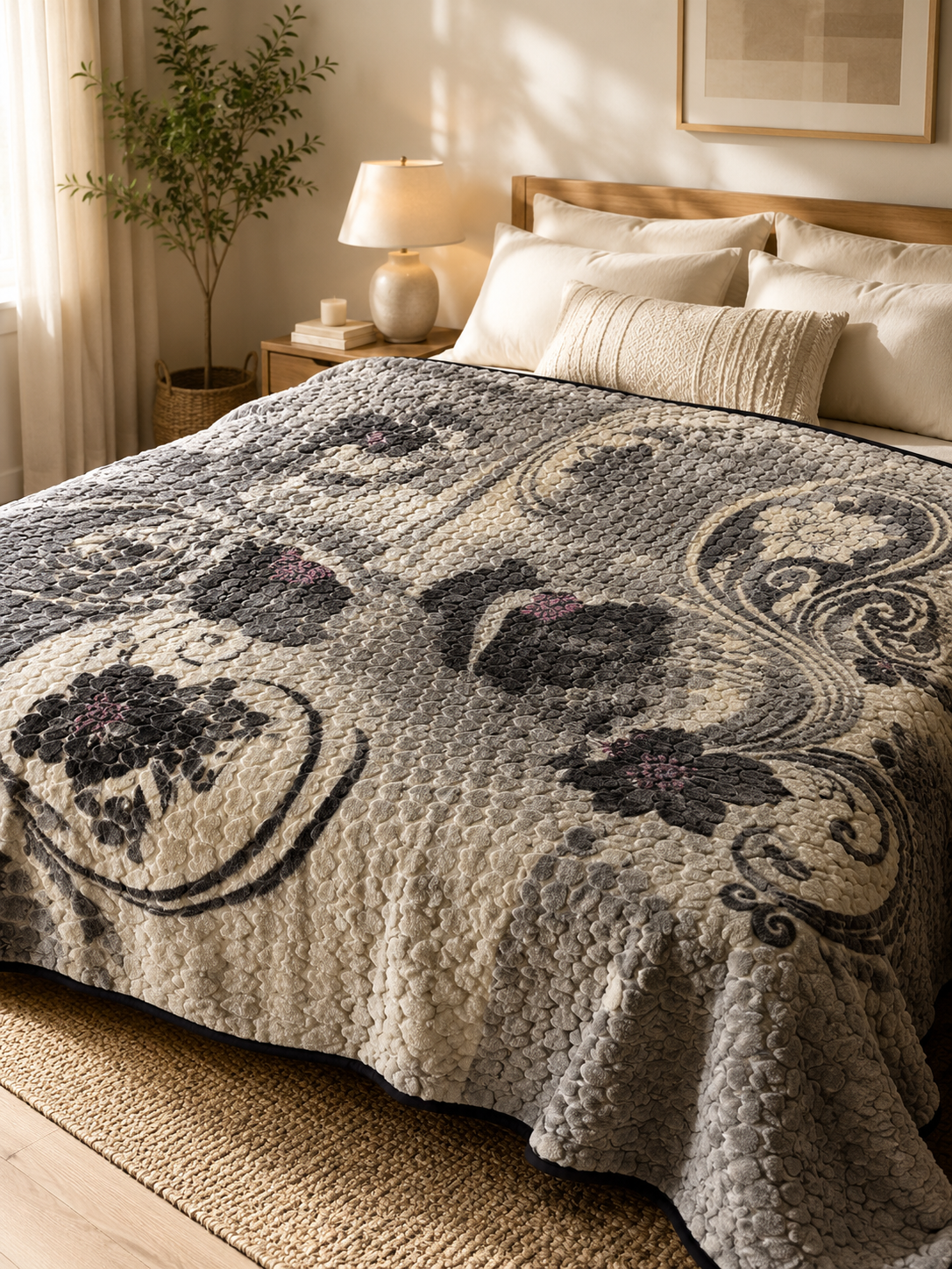 Grey and White 1Ply Winter Blanket