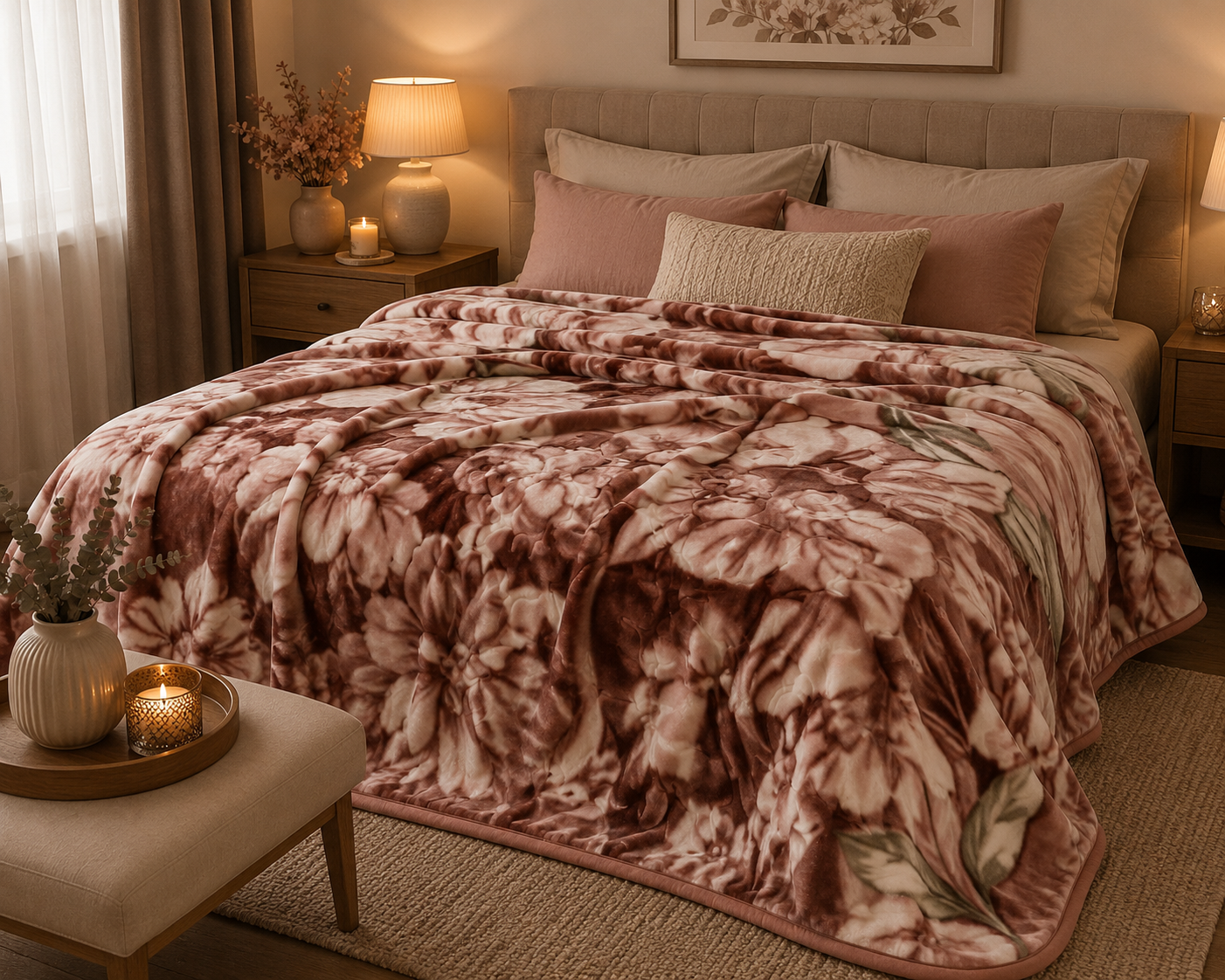 Pink & White Thick 2Ply Winter Blanket