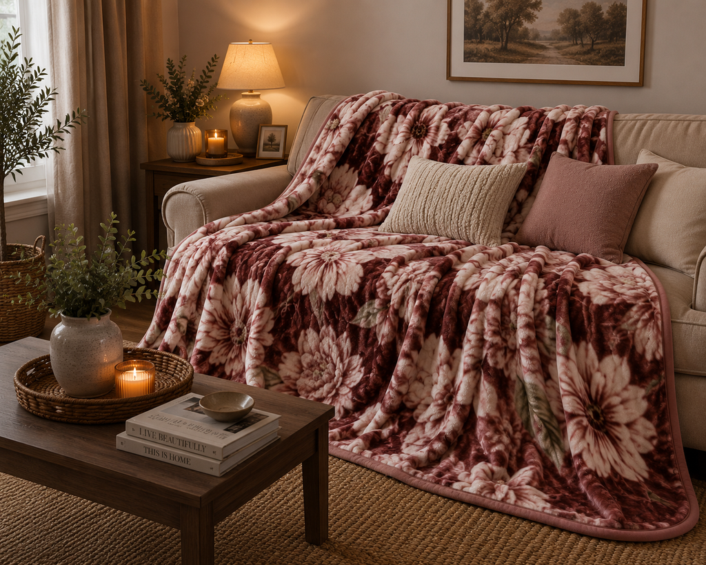Pink & White Thick 2Ply Winter Blanket
