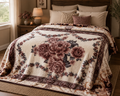 Dark Pink & White Roses 2Ply Blanket